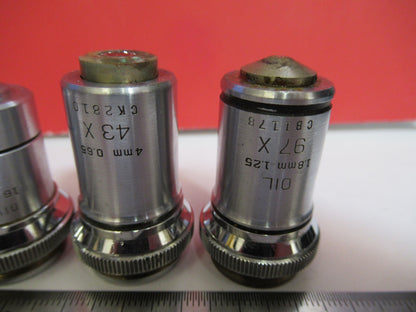 BAUSCH LOMB  LOT OBJECTIVES BRASS  4 PIECES MICROSCOPE PART AS PICTURED  T1-A-49