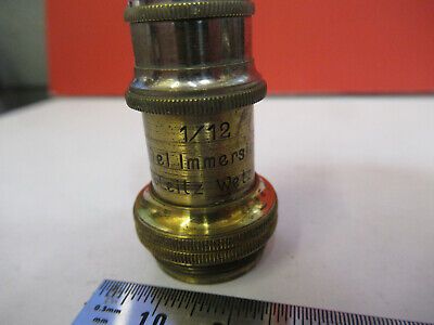 ANTIQUE BRASS OBJECTIVE 1/12 LEITZ WETZLAR MICROSCOPE PART AS PICTURED &87-FT-59