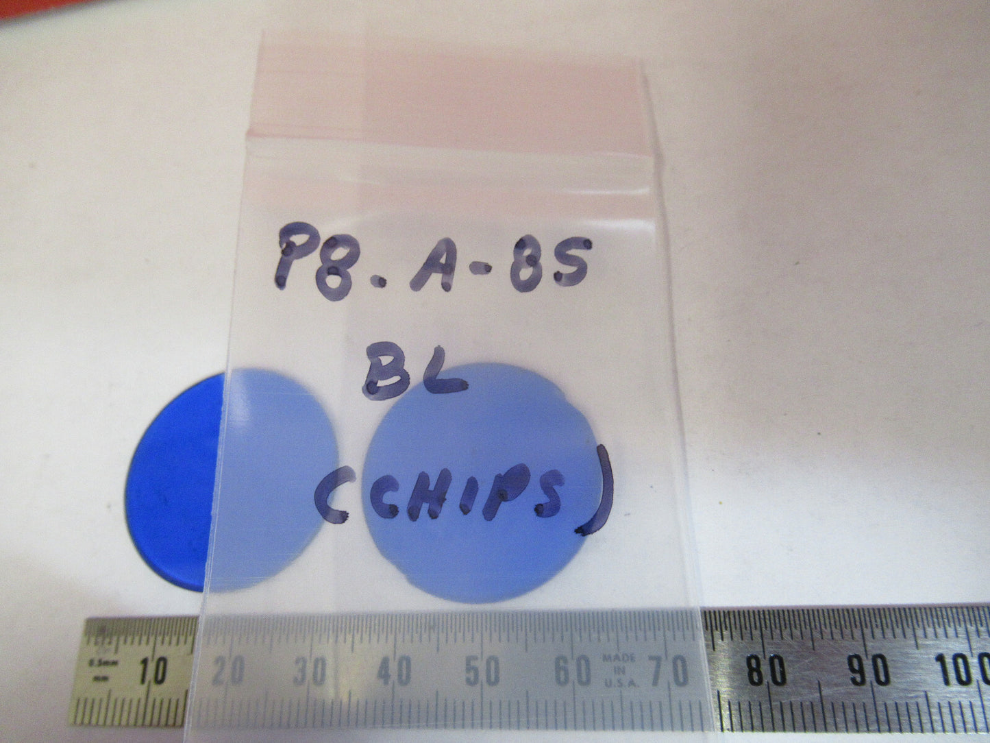 LOT 2 EA BLUE GLASS [chipped] FILTER BAUSCH MICROSCOPE PART AS PICTURED &P8-A-85