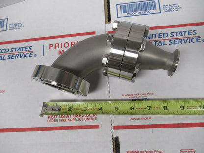 MDC HIGH VACUUM LARGE CF ELBOW ADAPTER HEAVY STAINLESS STEEL AS PIC X6-FT-97
