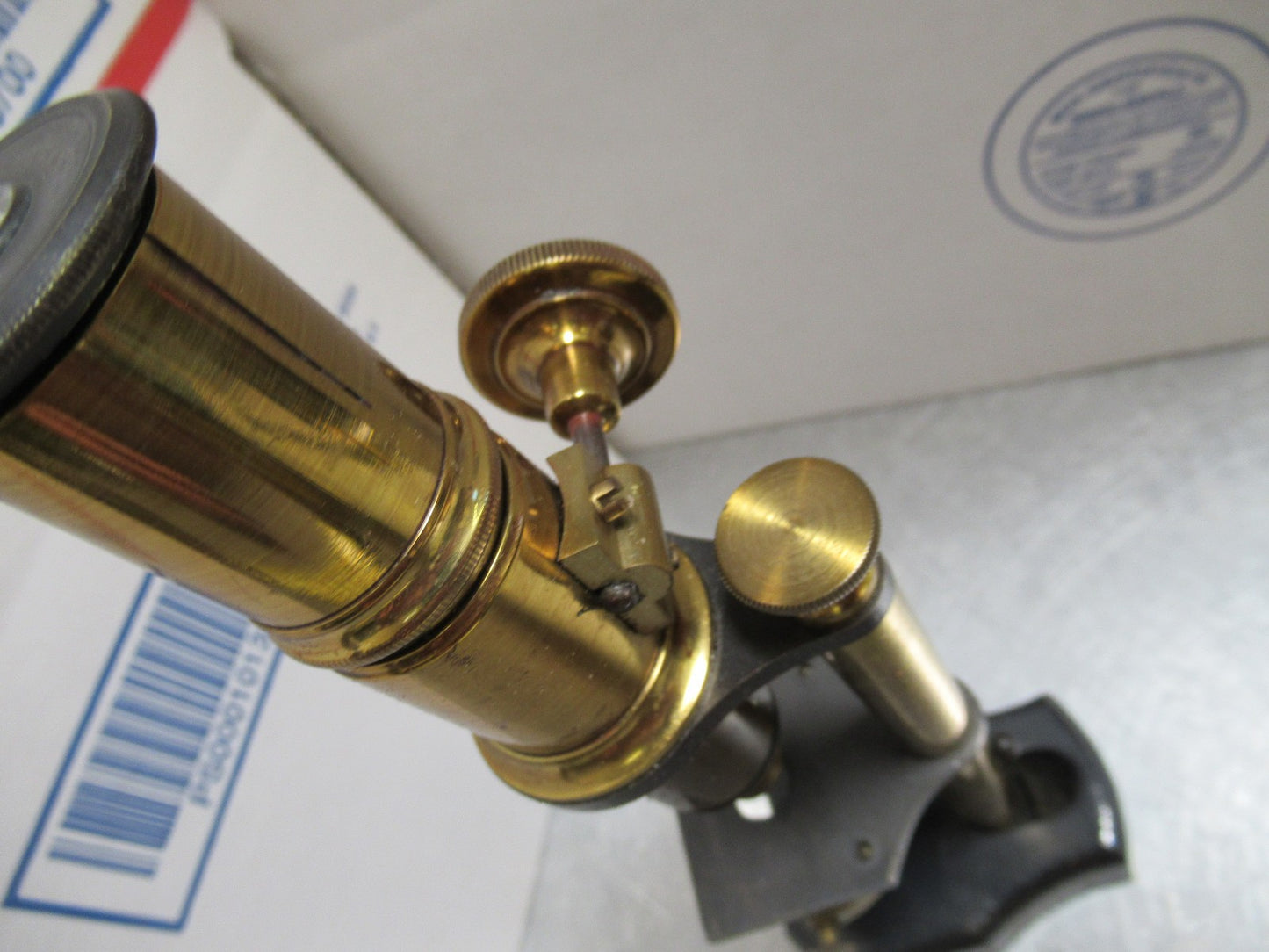ANTIQUE BRASS MINIATURE RARE FRENCH MICROSCOPE AS PICTURED LOB