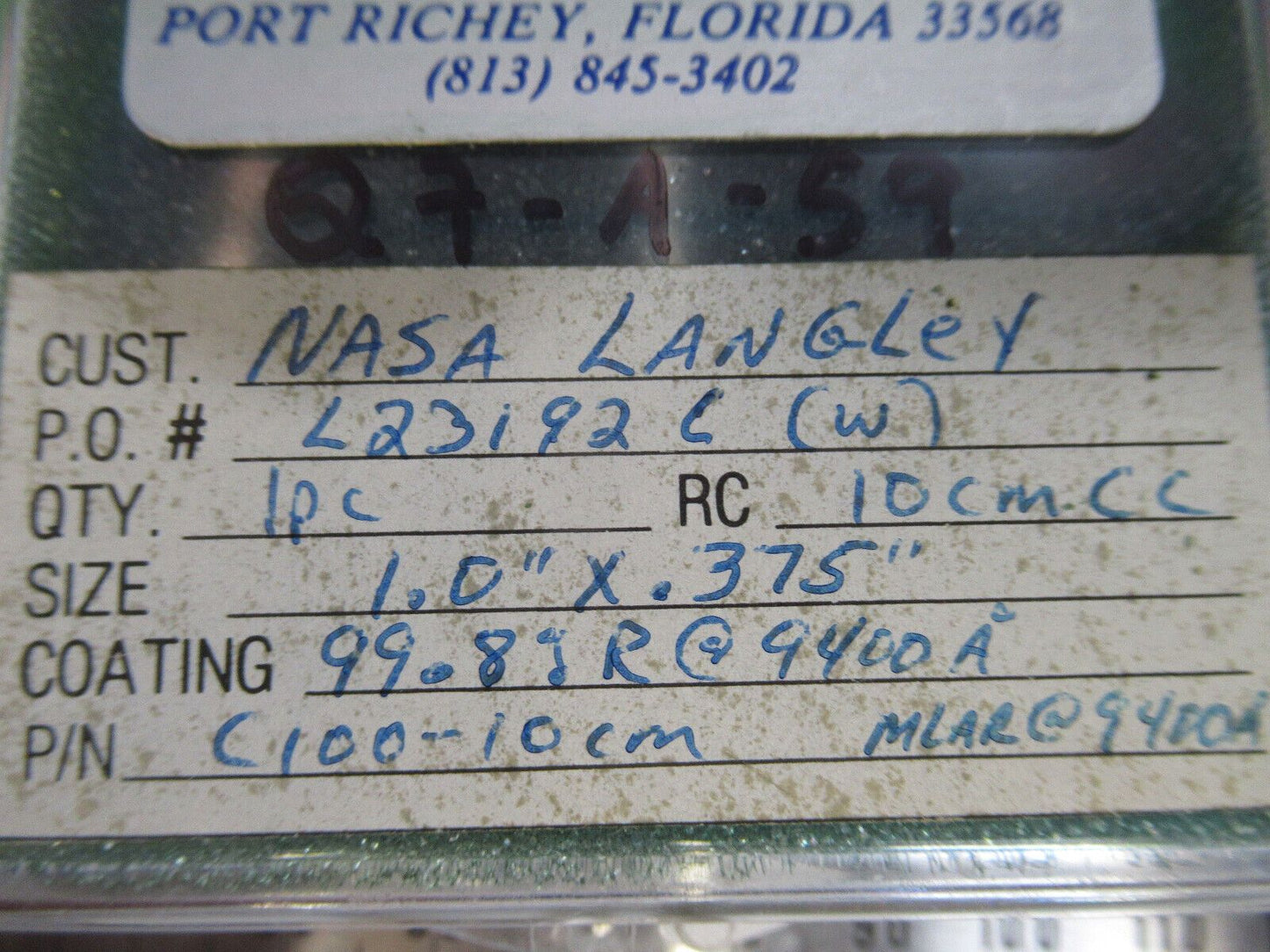 OPTICAL ex-NASA COATED LENS INFRARED LASER OPTICS AS PICTURED Q7-A-59