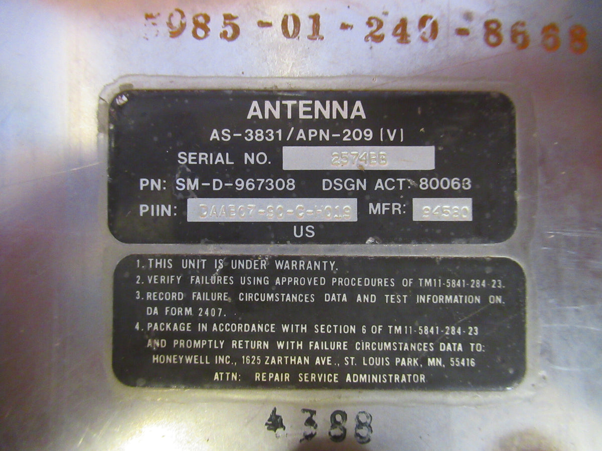 ANTENNA UH-60 AS-3831 APN-209(v) NSN 5985-01-246-8668 AIRCRAFT PART Q9-FT-98