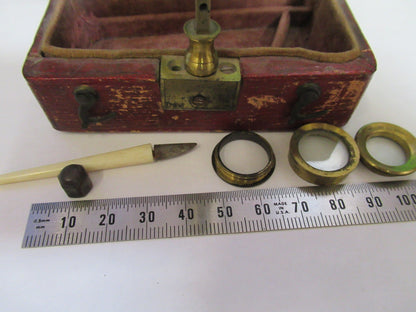 ANTIQUE BRASS RARE TYPE CARY GOULD MICROSCOPE with ACCESSORIES AS PIC T6-A-49