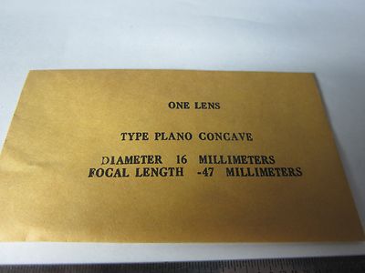 Optical PlanO Concave Lens 16 mm Diameter Fl -47 mm Laser Optics