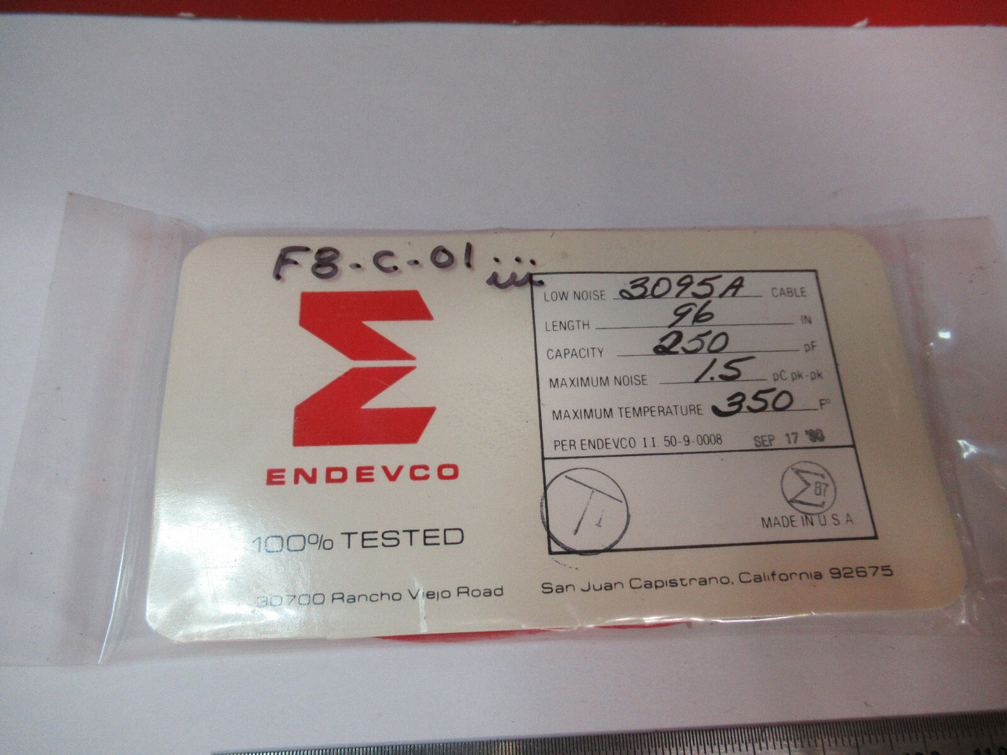 MEGGITT ENDEVCO 3095A LOW NOISE CABLE for ACCELEROMETER VIBRATION TEST F8-C-01