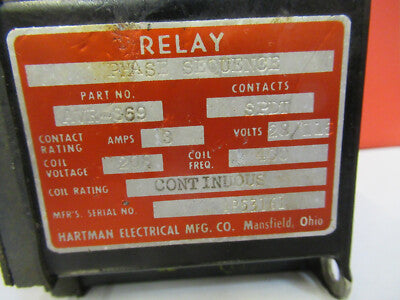 Hartman Electric Relay AVR-869 Contactor Aircraft Part