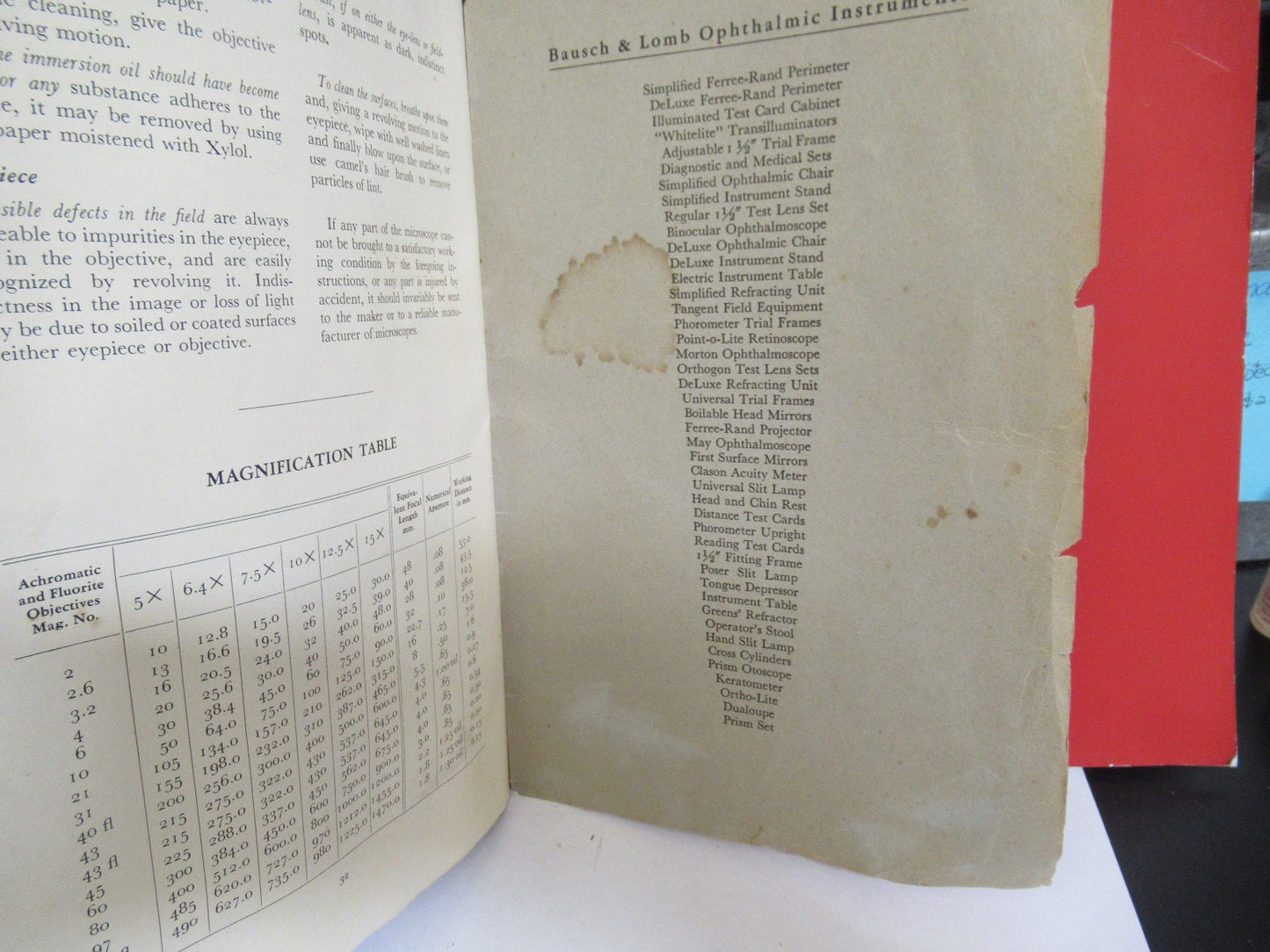 ANTIQUE BAUSCH LOMB BOOKLET INSTRUCTIONS 1932 MICROSCOPE PART AS PIC V7-A-15