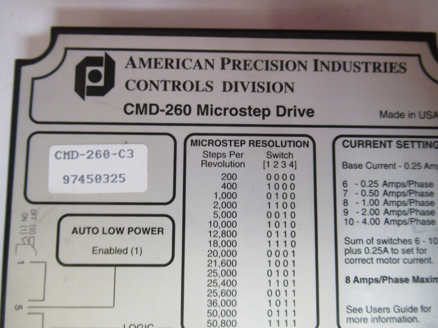 CMD-260-C3 MICROSTEP DRIVE BOARD MODULE CONTROL AS PICTURED Y7-B-37