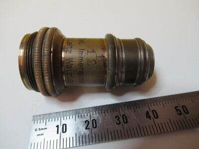 ANTIQUE OBJECTIVE BRASS LEITZ 1/12 OPTICS MICROSCOPE PART AS PICTURED &14-C-23