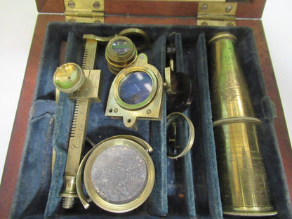ANTIQUE BRASS RARE CARY GOULD MICROSCOPE with ACCESSORIES AS PICTURED 18-FT-4