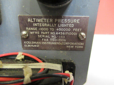 FOR PARTS ALTIMETER INDICATOR KOLLSMAN A4361710001 AIRCRAFT AS PICTURED &F6-B-07