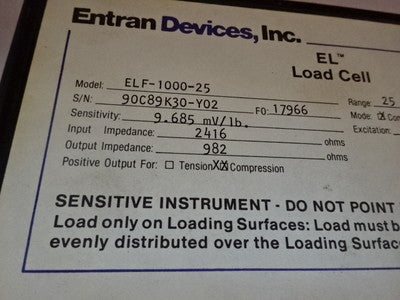 SENSOR ENTRAN DEVICES FORCE LOAD CELL 25 LBS ELF-1000-25  B#TB5-3-11