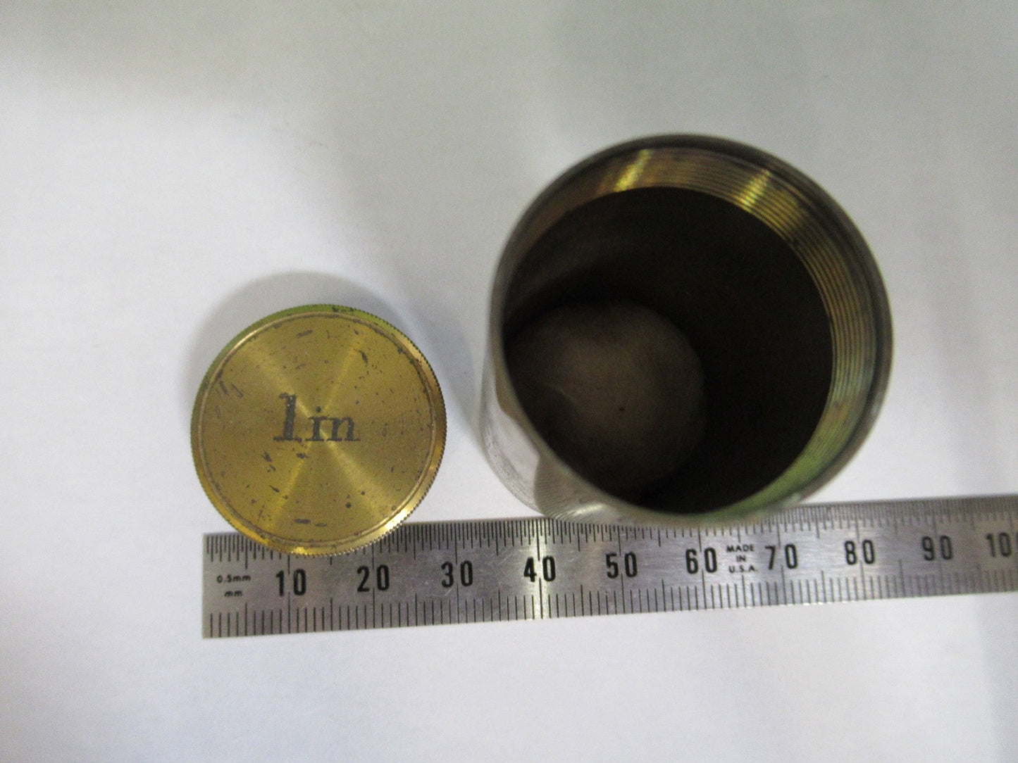 ANTIQUE BRASS EMPTY 1m UK OBJECTIVE CANISTER MICROSCOPE PART Y3-B-24