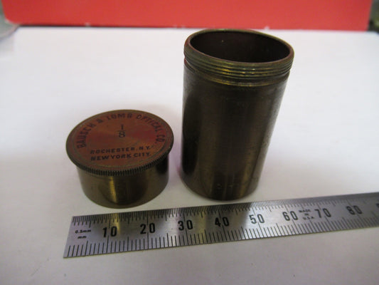 ANTIQUE BRASS EMPTY BAUSCH LOMB OBJECTIVE CANISTER 1/8 MICROSCOPE PART T5-A-22