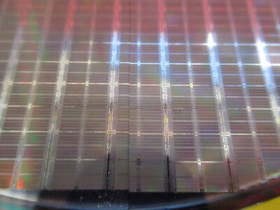 SILICON WAFER WITH OPTICAL COMPONENTS HALVED AS PICTURED &FT-6-114