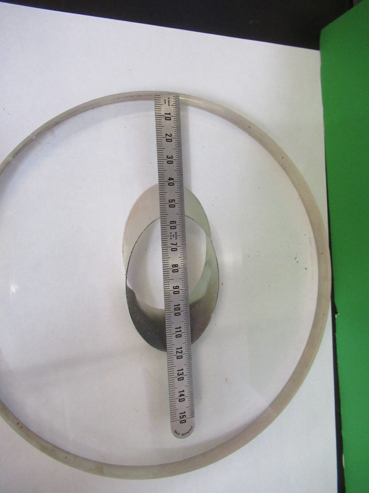 HUGE GLASS FLAT WINDOW THICK WITH HOLE FOR LASER OPTICS AS PICTURED 18-FT-05