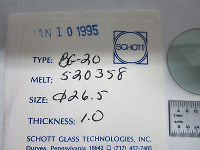 OPTICAL BLUE FILTER SCHOTT BG-20 LASER OPTICS AS IS  BIN#R4-20