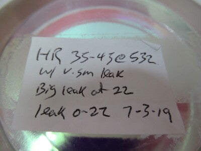 ZYGO OPTICAL FLAT FUSED SILICA COATED HR 532nm LASER OPTICS as pictured &83-B-06