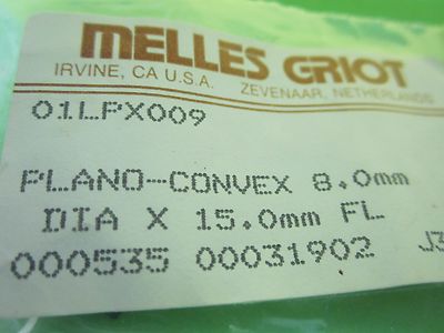 Optical Melles Griot Lens PlanO Convex 8mm Diameter Fl 15mm Laser Optics B