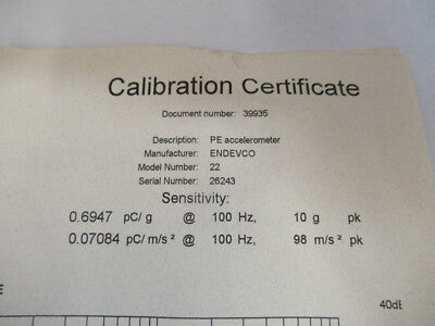 MEGGITT ENDEVCO MODEL 22 ACCELEROMETER VIBRATION SENSOR AS PICTURED #2-FT-14