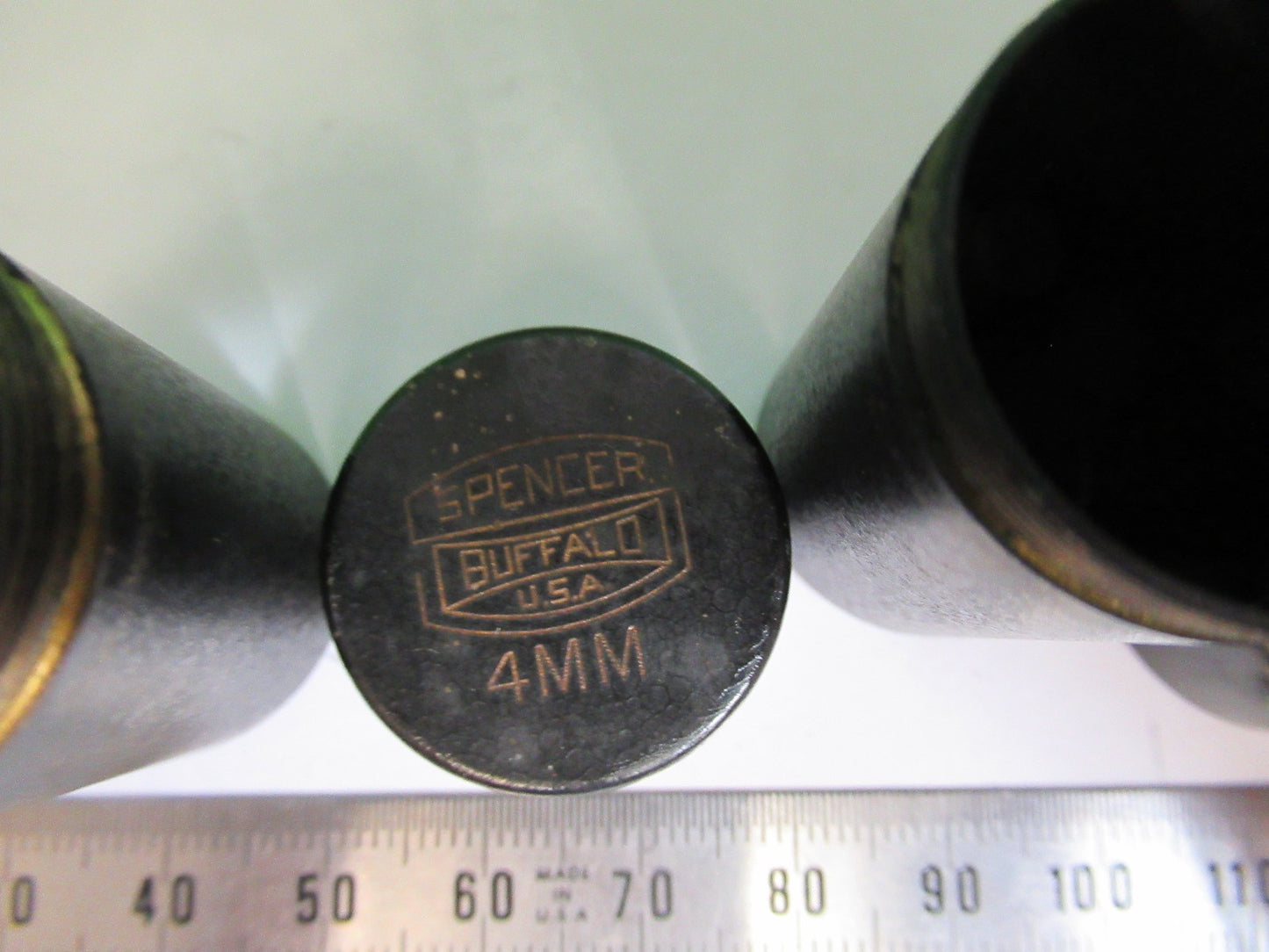 ANTIQUE BRASS EMPTY CANS SPENCER AO OBJECTIV MICROSCOPE PART AS PICTURED T4-A-30