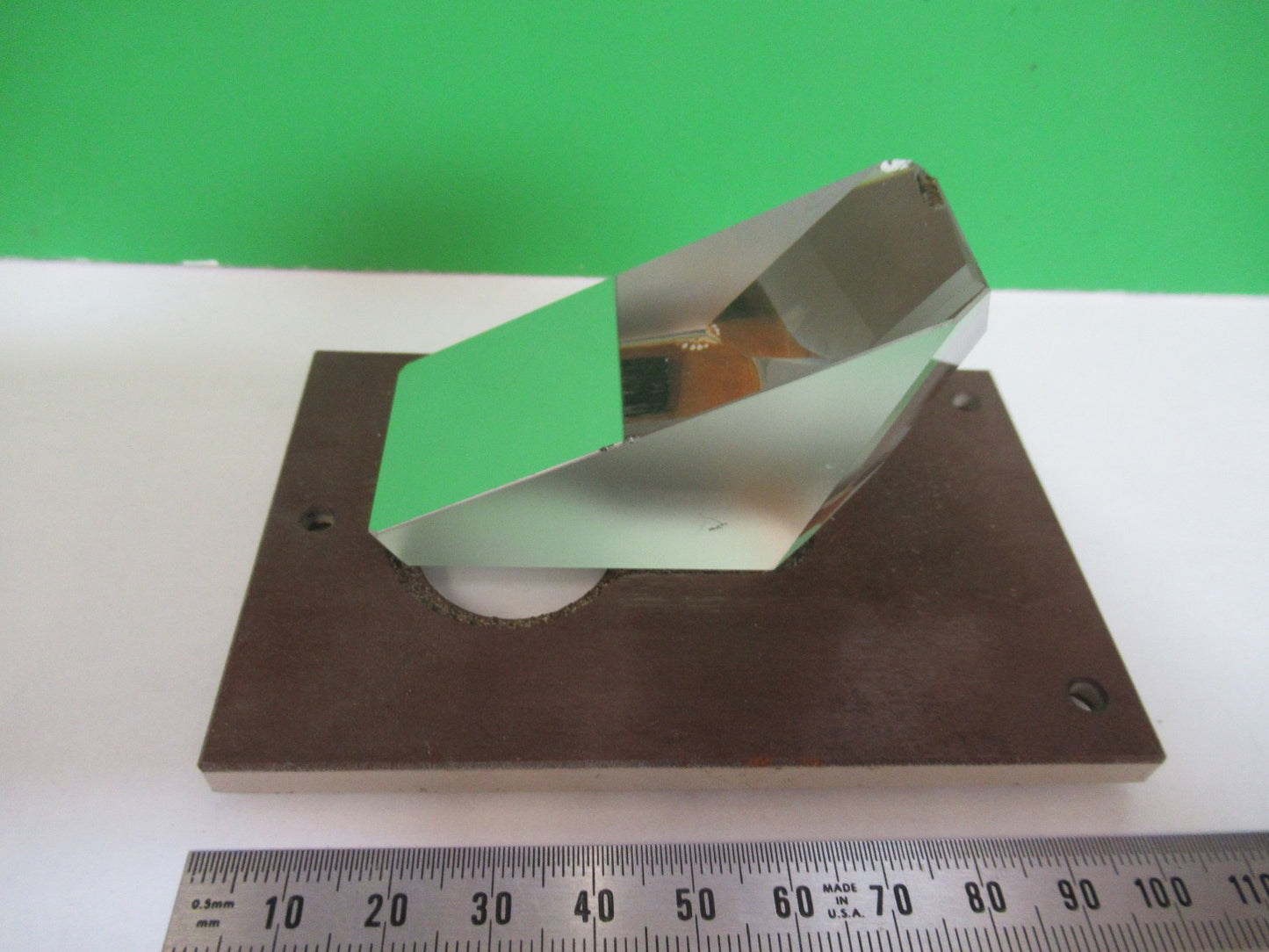 OPTICAL GLASS PRISM MOUNTED [chipped] MICROSCOPE OPTICS PART AS PICTURED 98-A-01