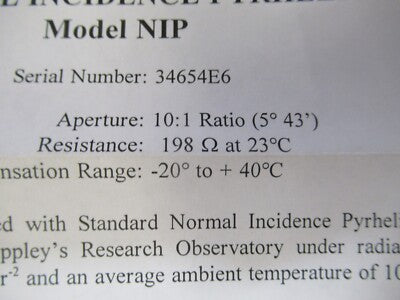 EPPLEY NORMAL INCIDENCE PYRHELIOMETER LIGHT INTENSITY SENSOR AS PICTURED A7-A-02