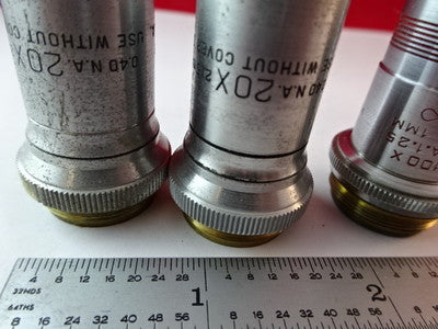 Lot 3 Ea American Optical Co. Spencer Lens Co. Objectives 100X + Bl 20X Optics Microscope