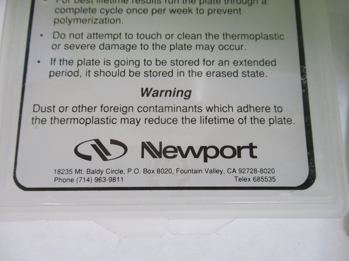 FOR PARTS NEWPORT HC-301 THERMOPLASTIC PLATE HOLOGRAPHY AS PICTURED G7-A-44
