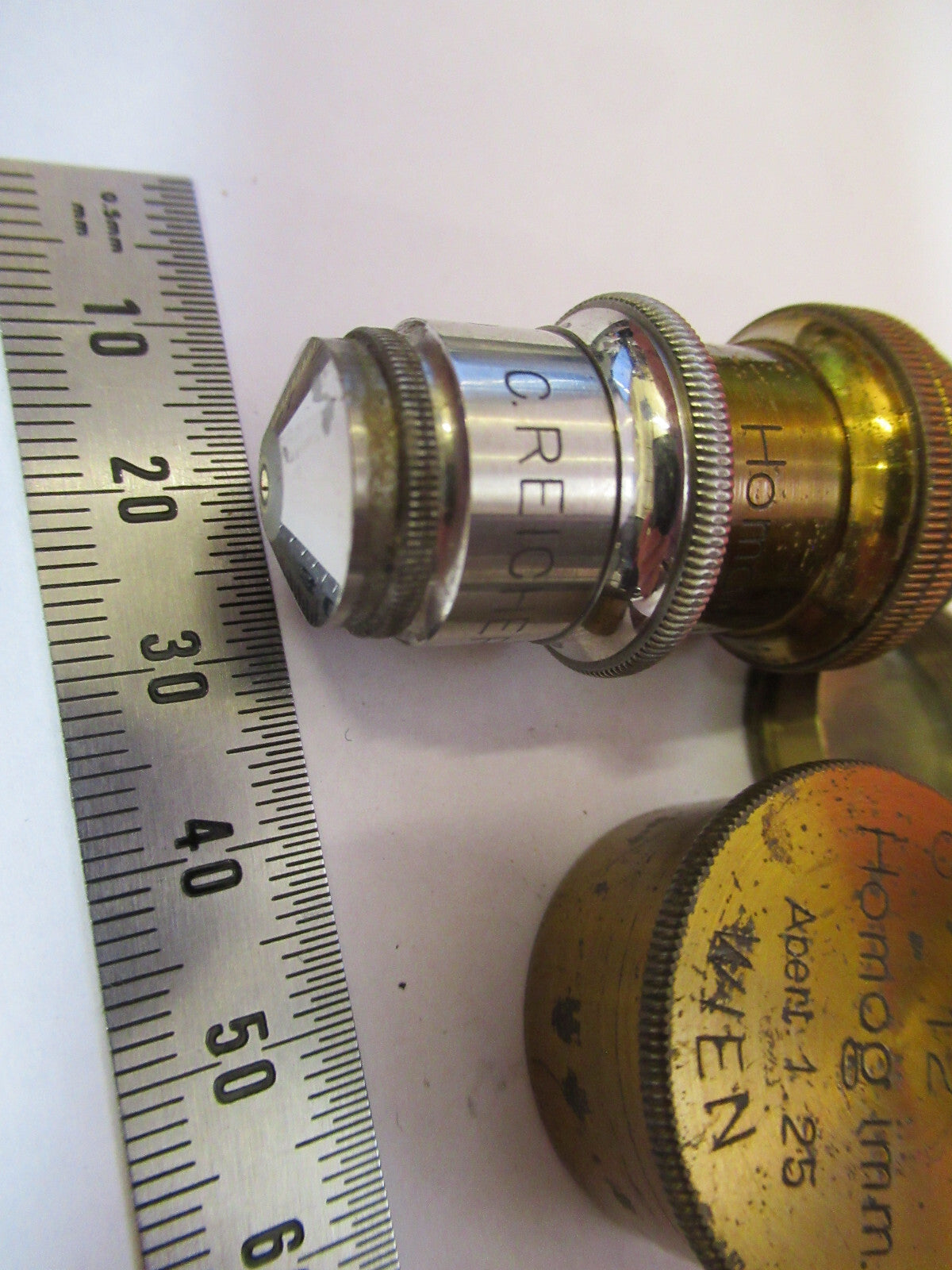 Antique Brass Reichert Austria 1/12 Objective Microscope