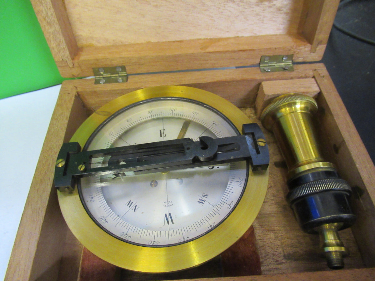 Antique Brass Marine Compass in Wood Cabinet Very Nice