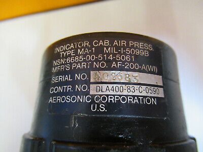 INDICATOR AIR CABIN PRESSURE AEROSONIC AF-200A NSN AIRCRAFT PART AS PIC &P4-A-28