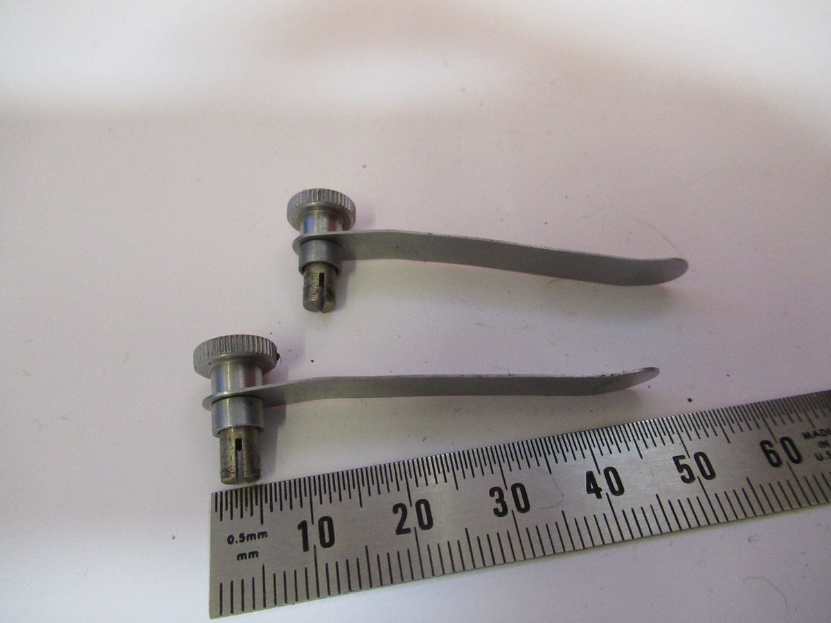 ANTIQUE UNITRON JAPAN PAIR CLIPS STAGE MICROSCOPE PART AS PICTURED Y4-A-42