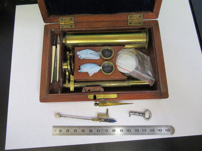ANTIQUE CARY GOULD circa 1830 BRASS MICROSCOPE + CASE AS PICTURED X6-A-69