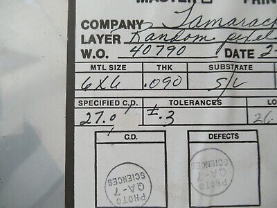 COLLECTABLE PHOTOMASK PHOTO SCIENCES ELECTRONIC COMPONENTS RARE AS PIC &F5-A-118