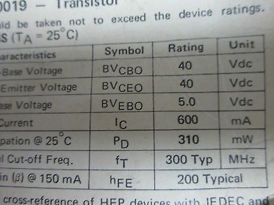 SILICON PNP TRANSISTOR HEP S0019 SEMICONDUCTOR AS IS BIN#11