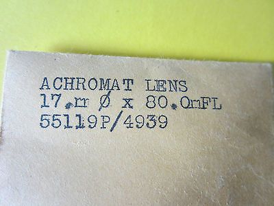 OPTICAL ACHROMAT LENS 17 mm diameter FL 80 mm  LASER OPTICS BIN#28-87