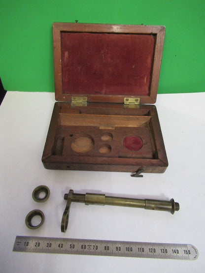 ANTIQUE UNKNOWN BRASS MICROSCOPE + CASE circa 1830 AS PICTURED X6-A-80