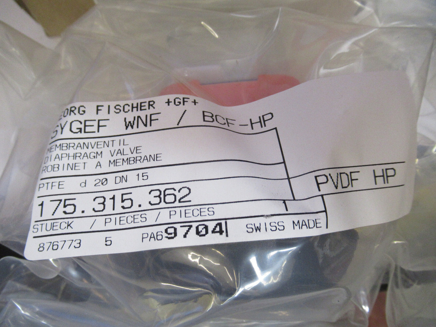 GEORG FISHER PVDF VALVE 175.315.362 MEMBRANE CHEMICAL GF+ AS PICTURED &S5-A-26