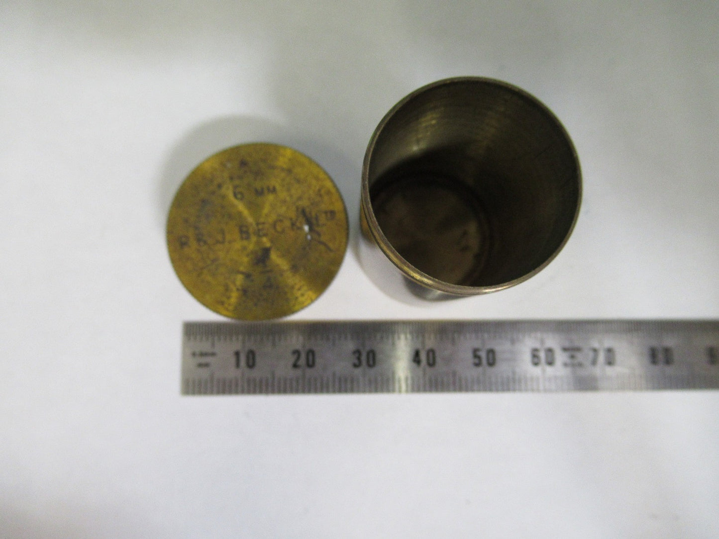 ANTIQUE BRASS EMPTY BECK R&J UK OBJECTIVE CANISTER MICROSCOPE PART X3-B-17