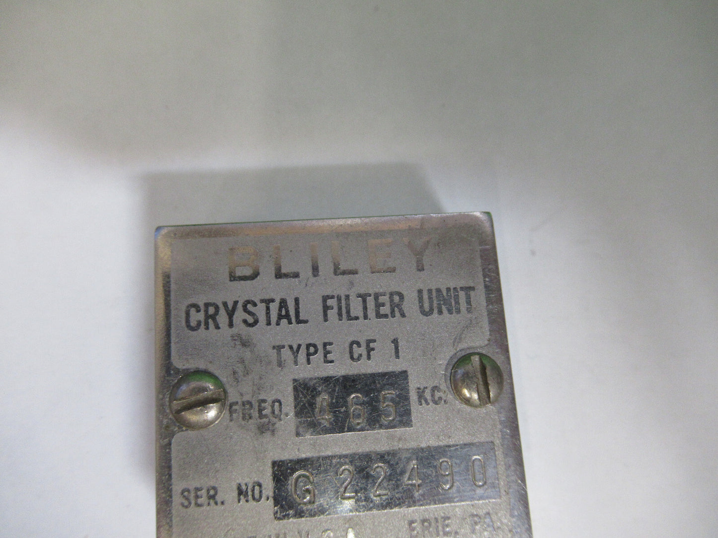 Antique Bliley Electric Co. Quartz Crystal Filter CF1 465 Kc