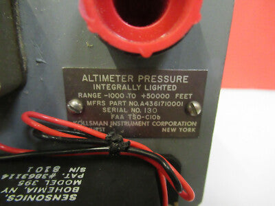 KOLLSMAN ALTIMETER PRESSURE INDICATOR A436171001 UNTESTED AS PICTURED &29-A-51