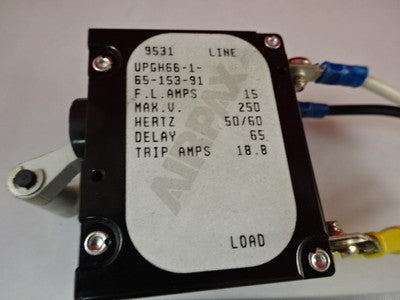 SWITCH AIRPAX BREAKER 15A 2 POLES AS IS B#U1-C-15