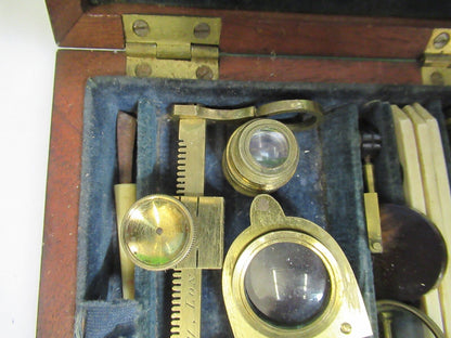 ANTIQUE BRASS RARE CARY GOULD MICROSCOPE with ACCESSORIES AS PICTURED 18-FT-4