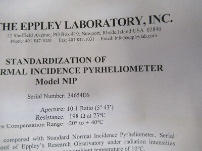EPPLEY NORMAL INCIDENCE PYRHELIOMETER LIGHT INTENSITY SENSOR AS PICTURED A7-A-02