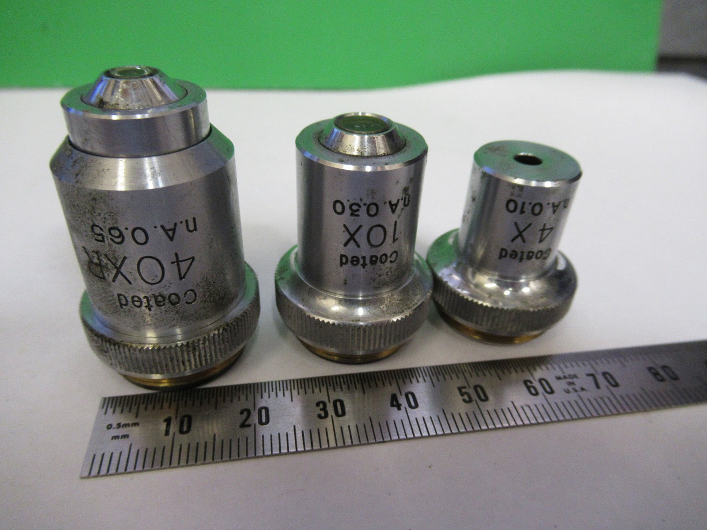 LOT UNITRON OBJECTIVES 4X 10X 40X OPTICS MICROSCOPE PART AS PICTURED  V3-A-58