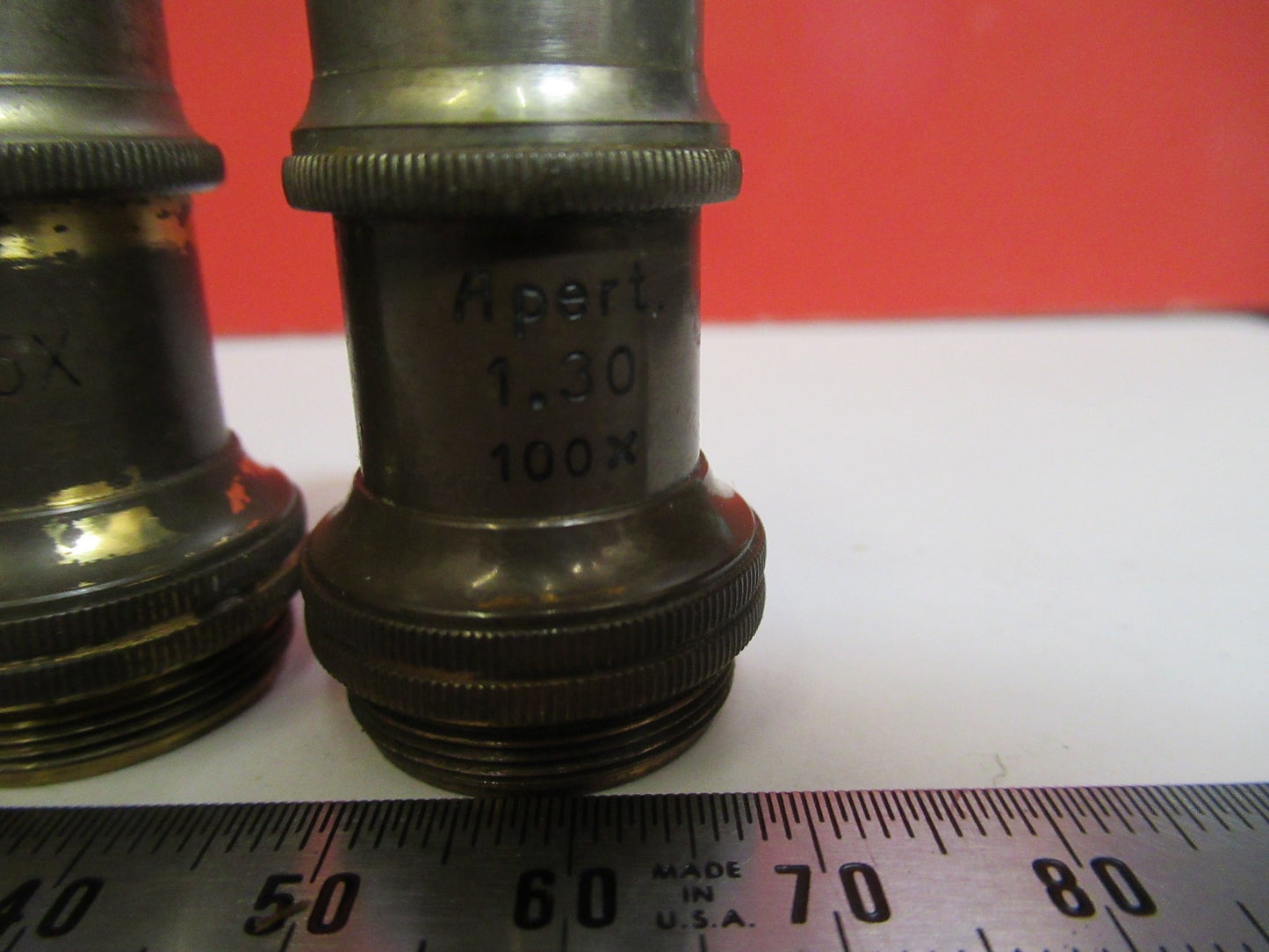 ANTIQUE BRASS LOT OBJECTIVES ERNST LEITZ GERMANY MICROSCOPE PART AS PIC V7-A-34