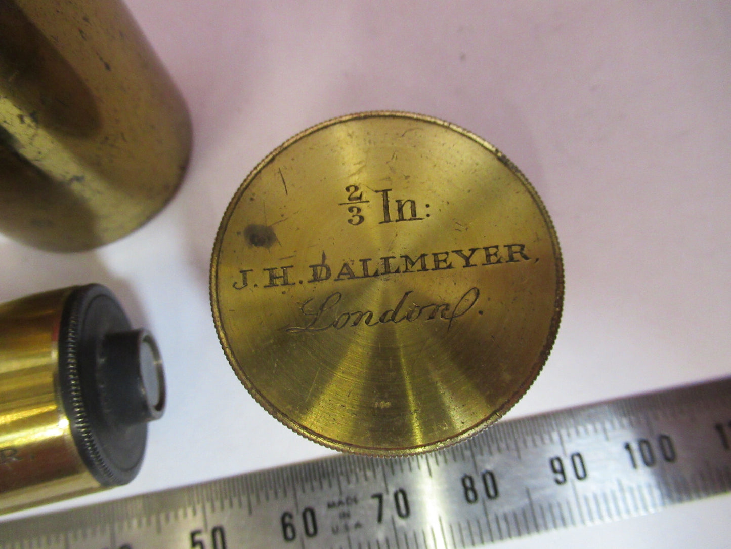 RARE ANTIQUE BRASS JH DALLMEYER LONDON 2/3" OBJECTIVE MICROSCOPE AS PIC &F8-A-02