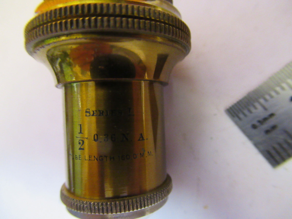 ANTIQUE BAUSCH LOMB BRASS OBJECTIVE 1/2in MICROSCOPE PART AS PICTURED Y1-A-53
